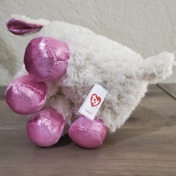 TY Beanie Boo Twinkle White and Pink Lamb Plush Stuffed Animal 9" Glitter Eyes - Picture 5 of 7